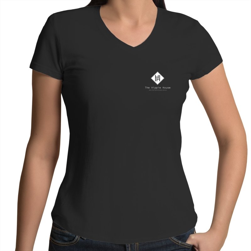 Women's Black Hippie House Pocket V-neck T-shirt