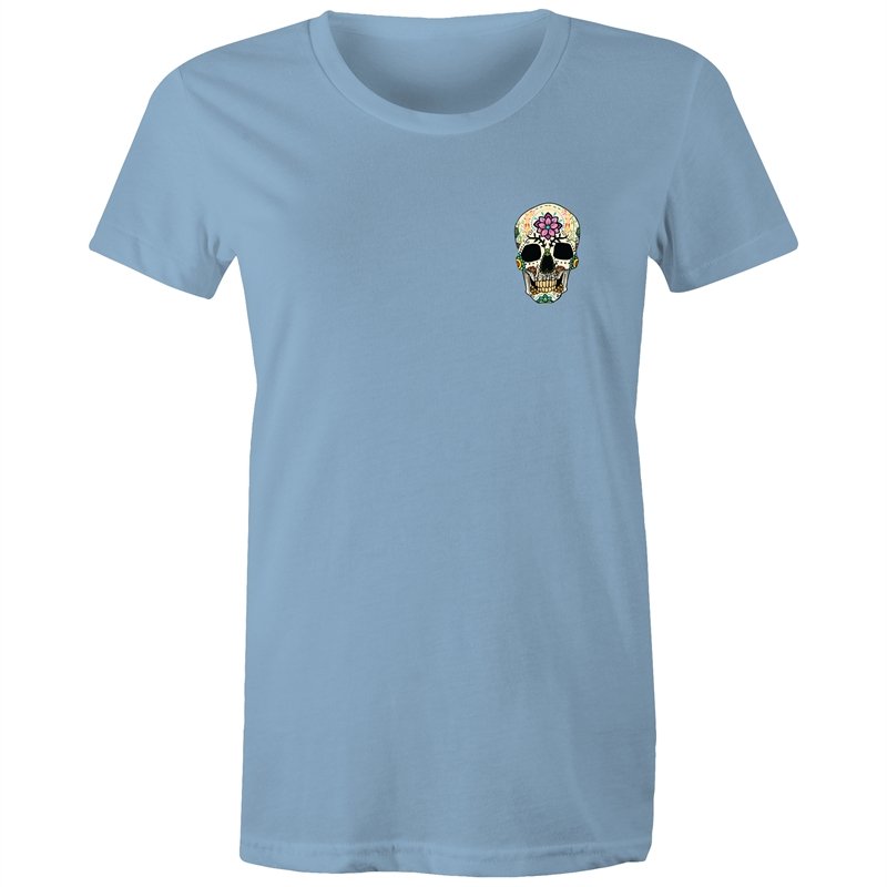 Women's Flower Sugar Skull Pocket T-shirt