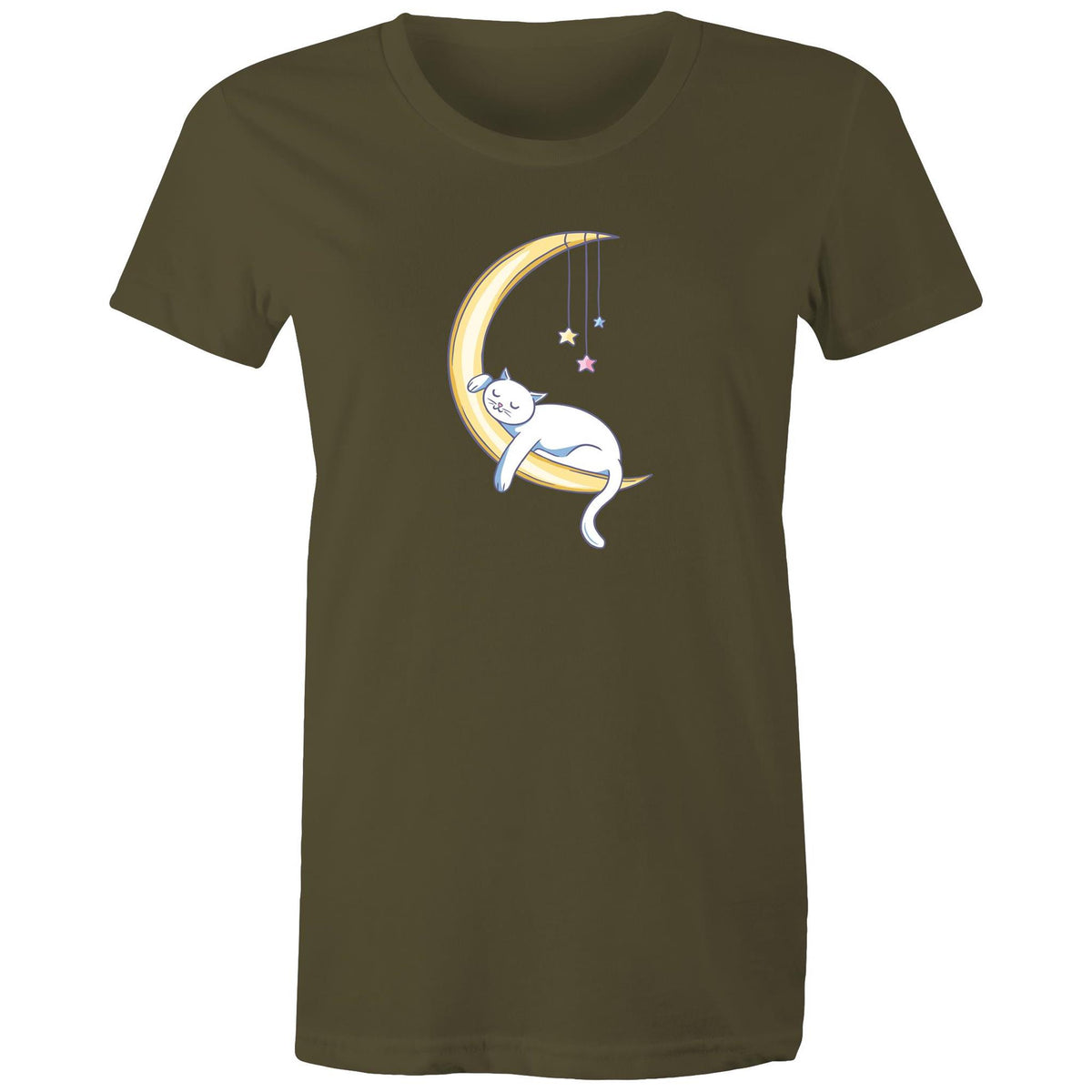 Women's Cat Sleeping on Moon T-shirt