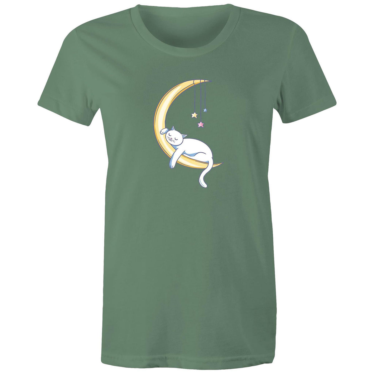 Women's Cat Sleeping on Moon T-shirt