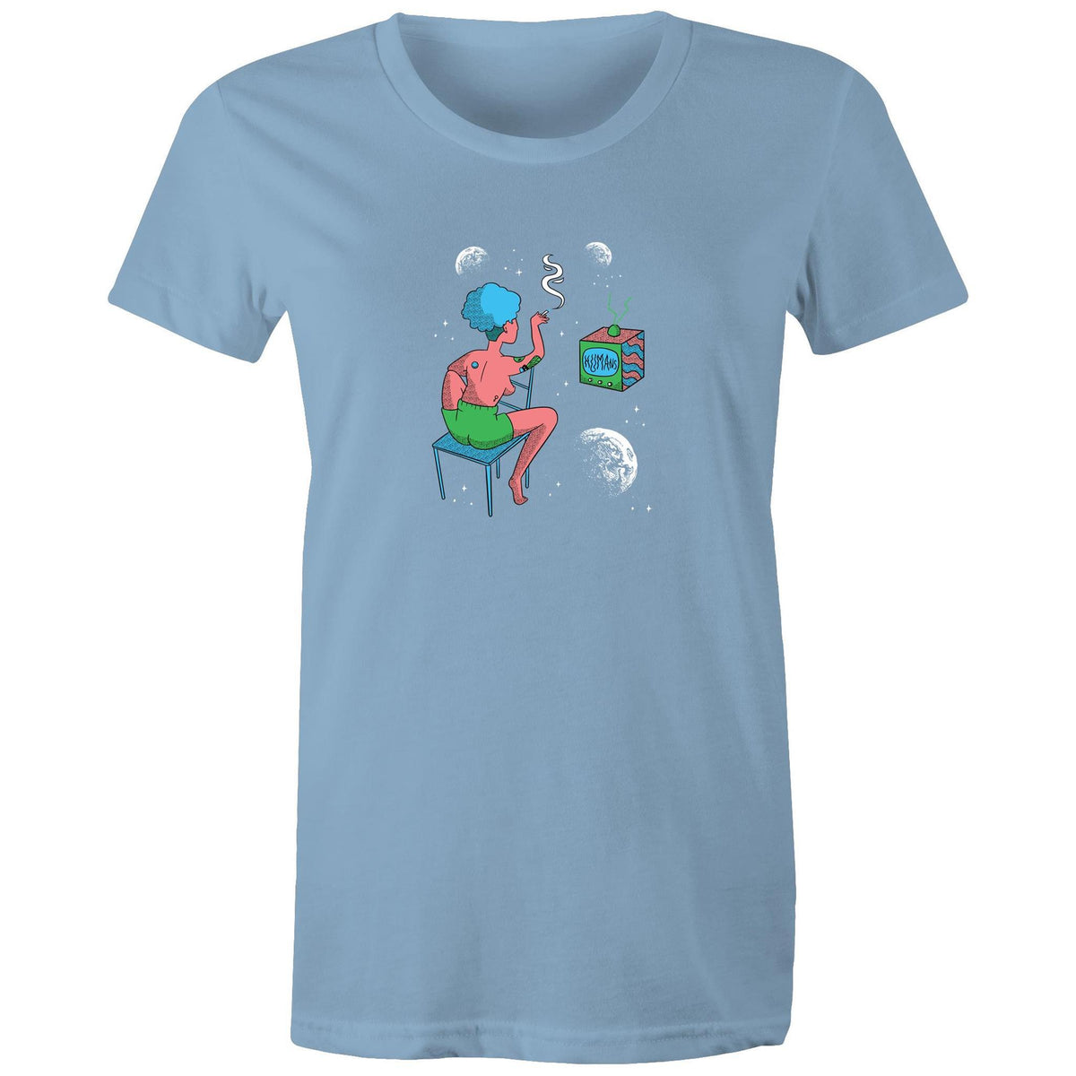Women's Woman In Space Cartoon T-shirt