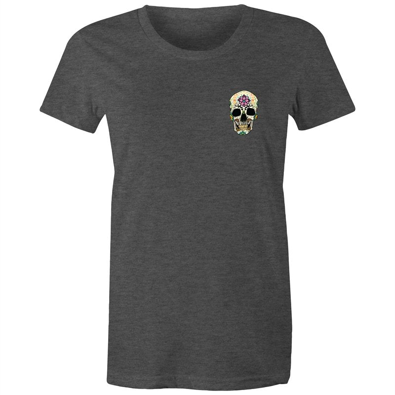 Women's Flower Sugar Skull Pocket T-shirt