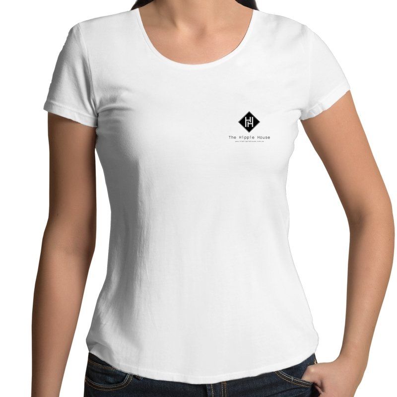 Women's White Hippie House Pocket Scoop Neck T-shirt