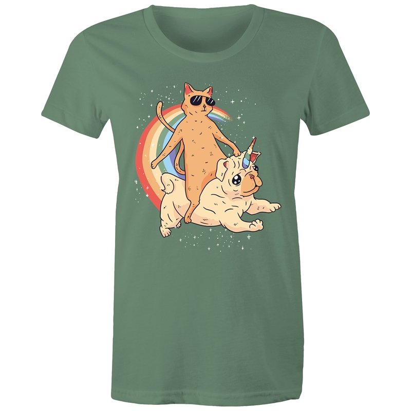 Women's Cat And Unicorn Pug T-shirt