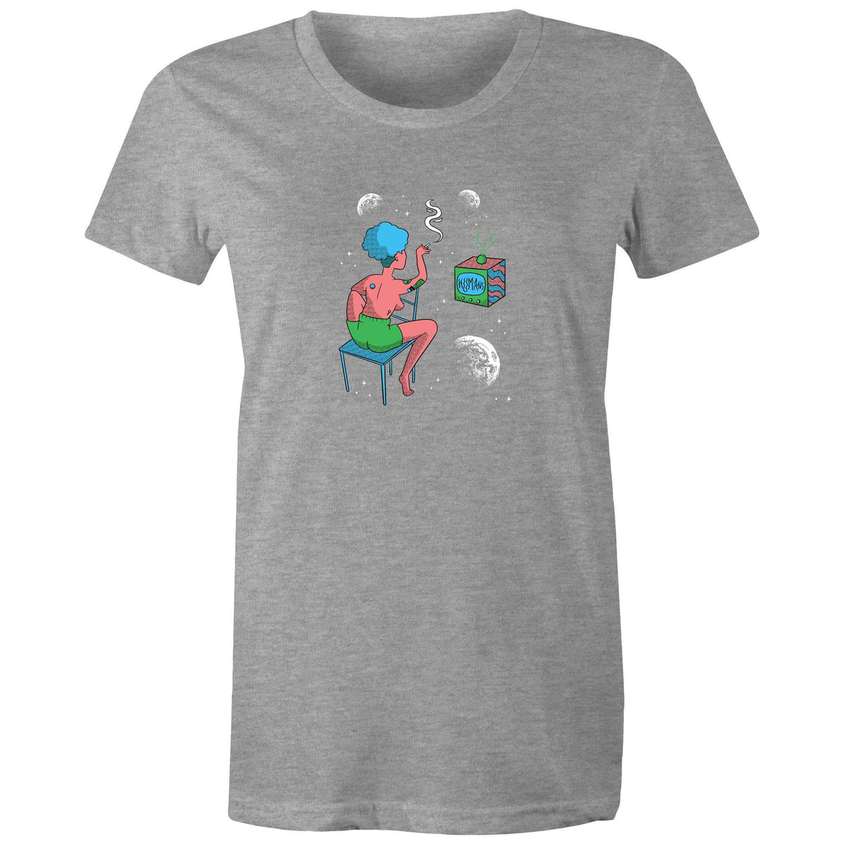 Women's Woman In Space Cartoon T-shirt