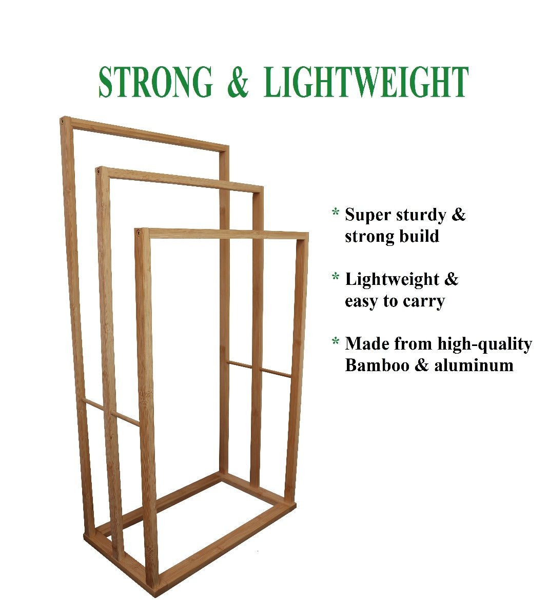 3-TierBamboo Towel Bar Holder Rack Freestanding for Bathroom and Bedroom