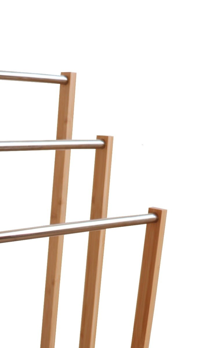 Bamboo & Metal Towel Bar Holder Rack - 3-Tier Freestanding