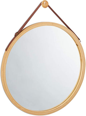 Solid Bamboo Framed Hanging Round Wall Mirror 38cm