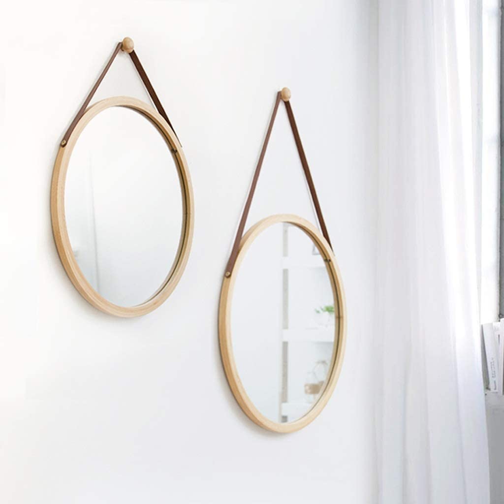 Solid Bamboo Framed Hanging Round Wall Mirror 38cm