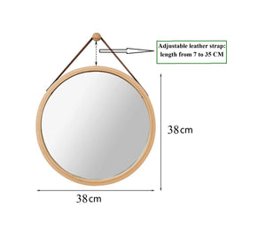 Solid Bamboo Framed Hanging Round Wall Mirror 38cm