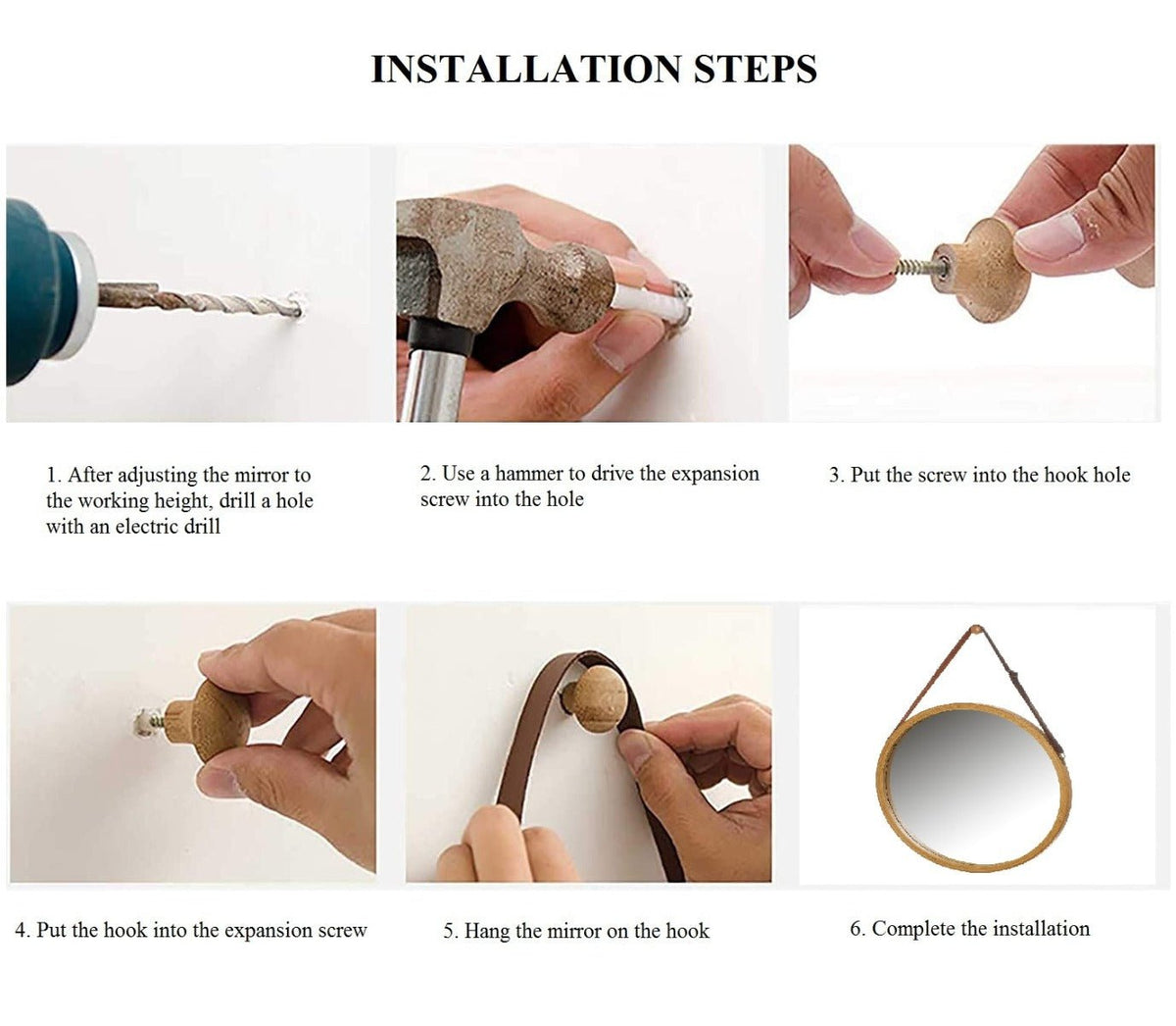 Solid Bamboo Framed Hanging Round Wall Mirror 38cm