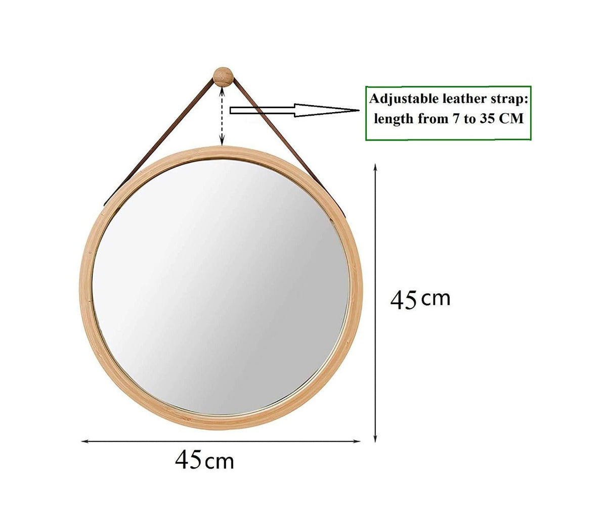 Solid Bamboo Framed Hanging Round Wall Mirror 45 cm