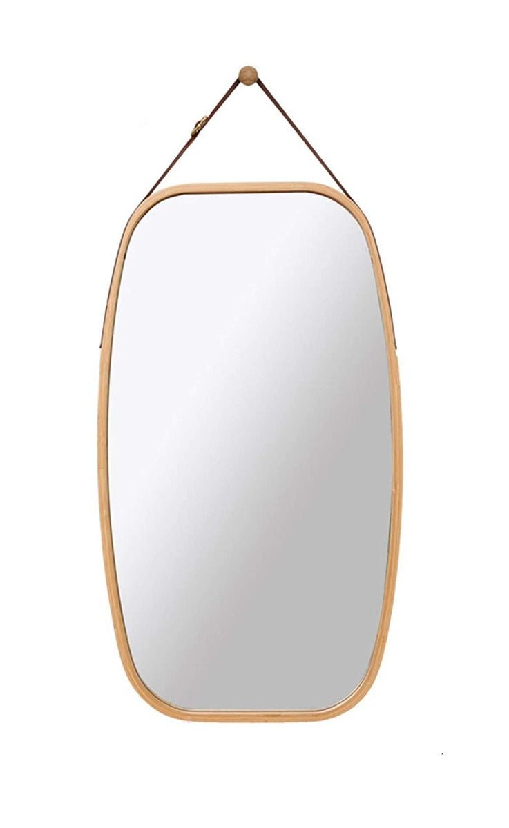Solid Bamboo Hanging Full Length Wall Mirror With Leather Strap