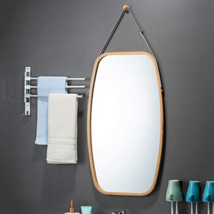 Solid Bamboo Hanging Full Length Wall Mirror With Leather Strap