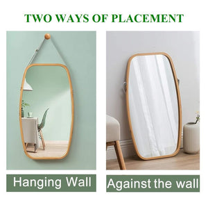 Solid Bamboo Hanging Full Length Wall Mirror With Leather Strap