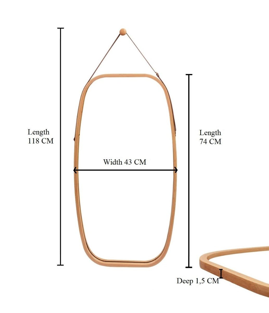 Solid Bamboo Hanging Full Length Wall Mirror With Leather Strap