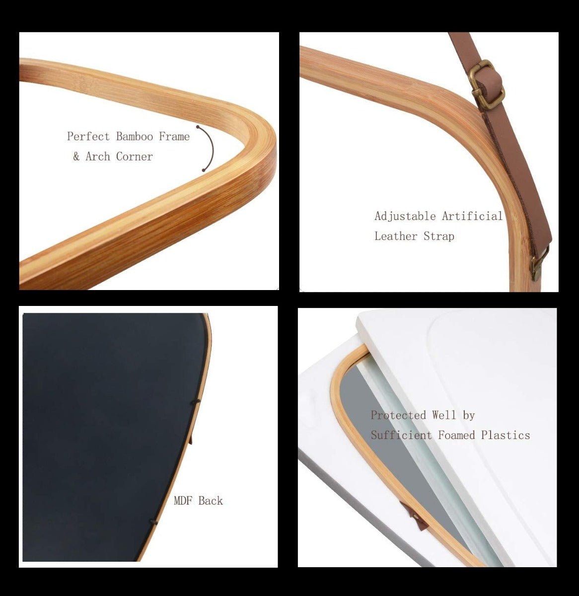 Solid Bamboo Hanging Full Length Wall Mirror With Leather Strap