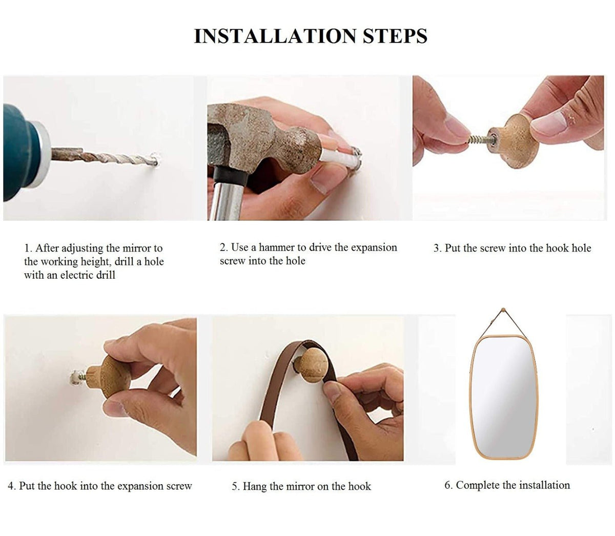 Solid Bamboo Hanging Full Length Wall Mirror With Leather Strap