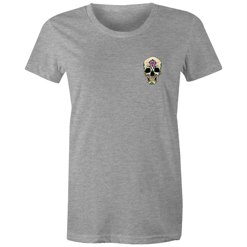 Women's Flower Sugar Skull Pocket T-shirt