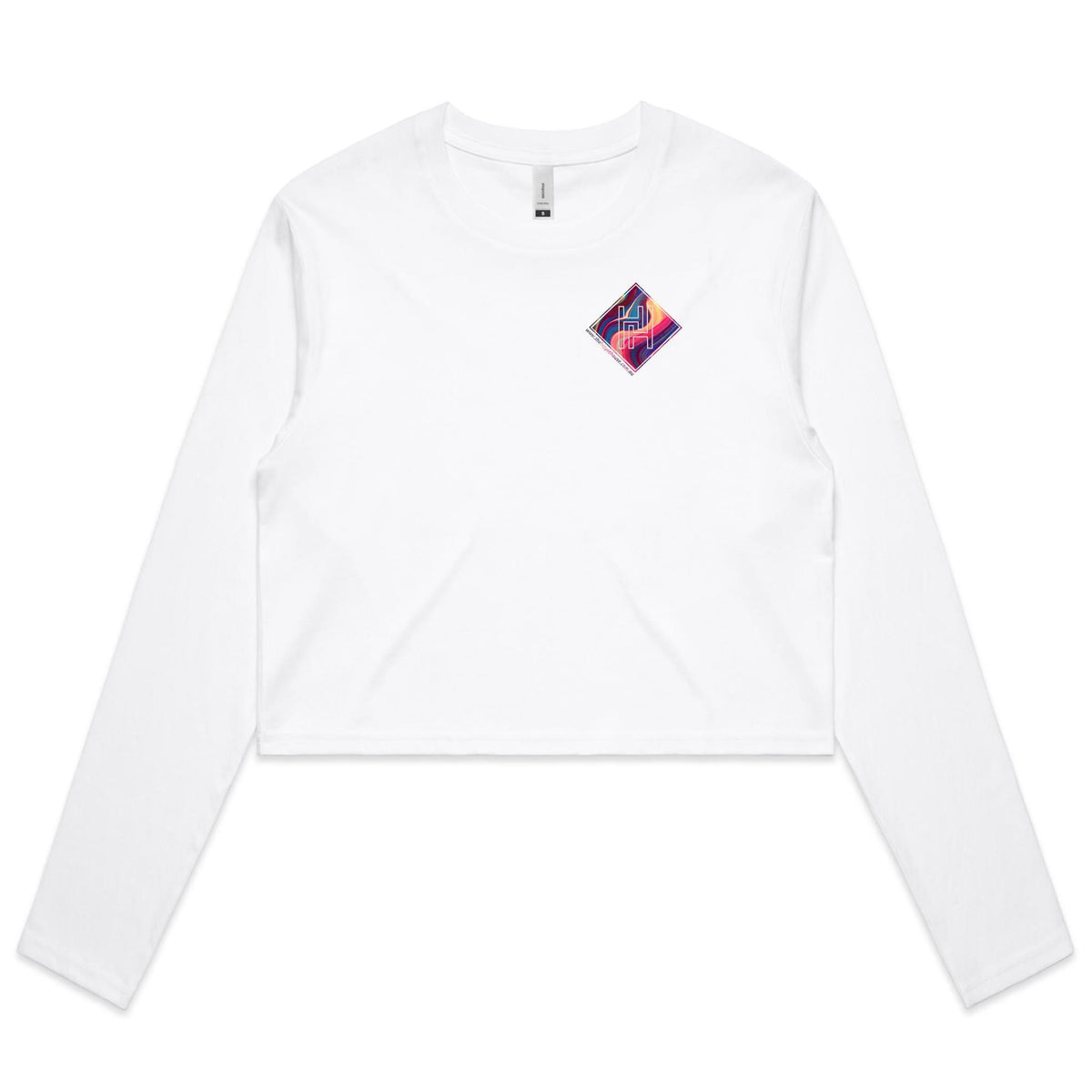 Women's Long Sleeve Crop Tee With Space Marble Hippie House Pocket Print