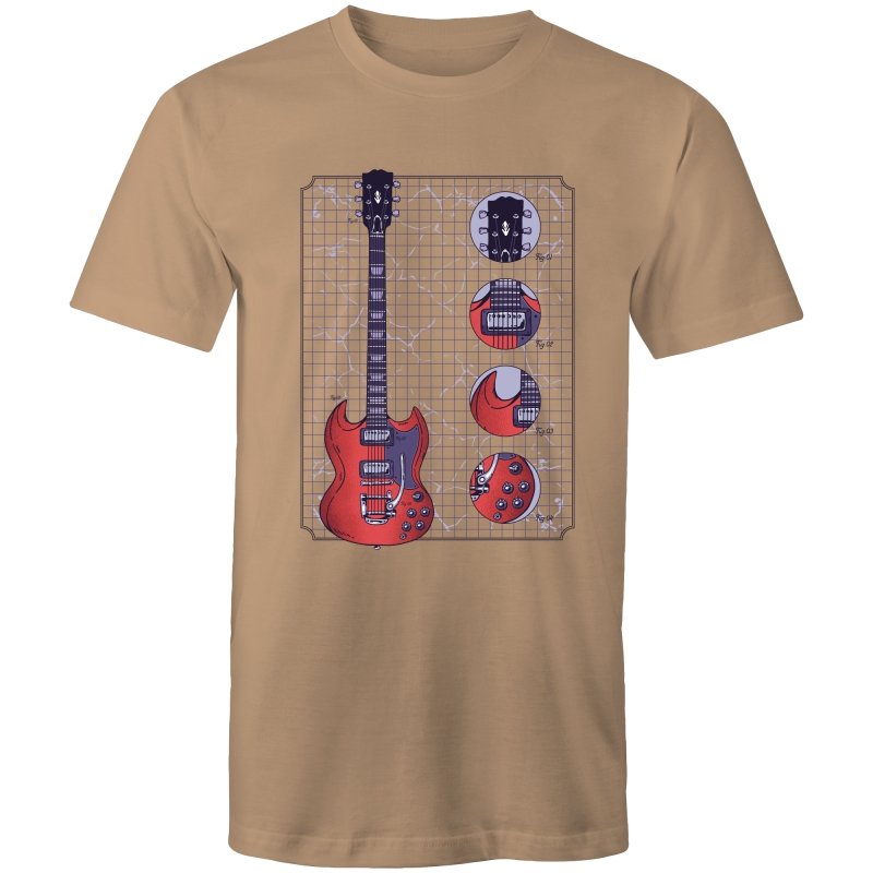Men's Red Electric Guitar Diagram T-shirt