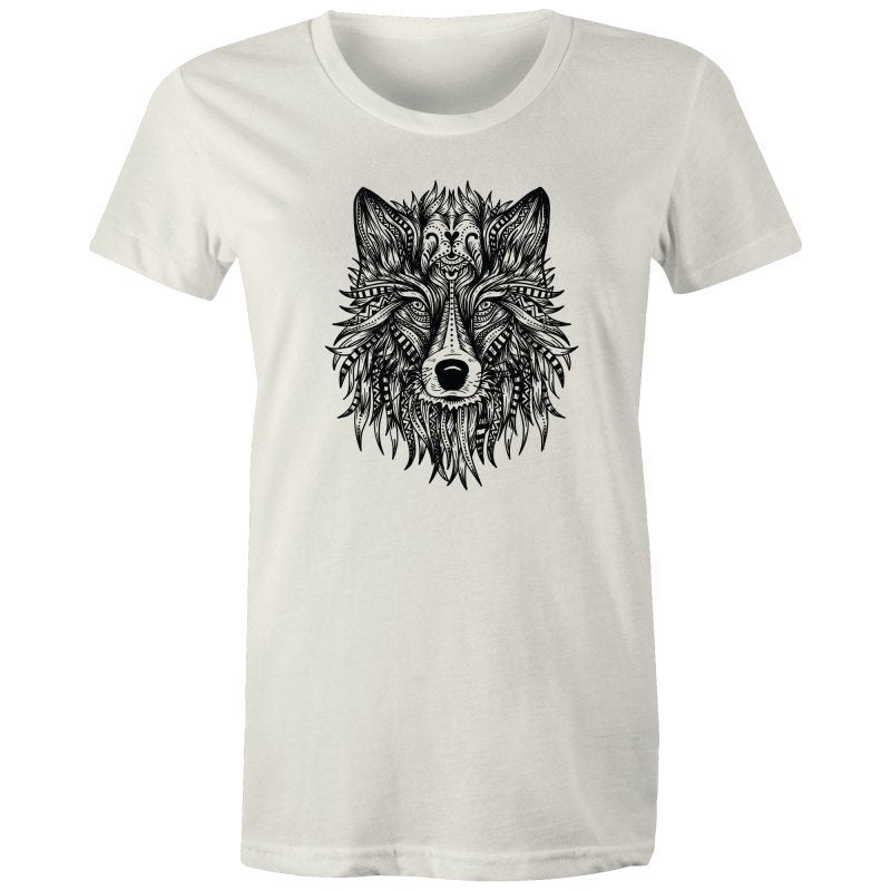 Women's Tribal Designed Wolf Head T-shirt - The Hippie House