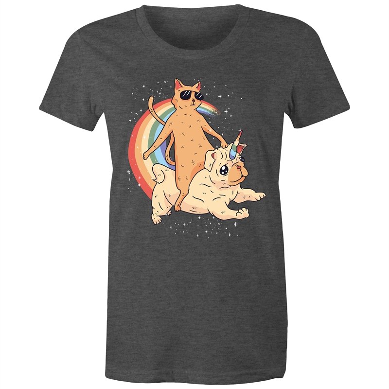 Women's Cat And Unicorn Pug T-shirt