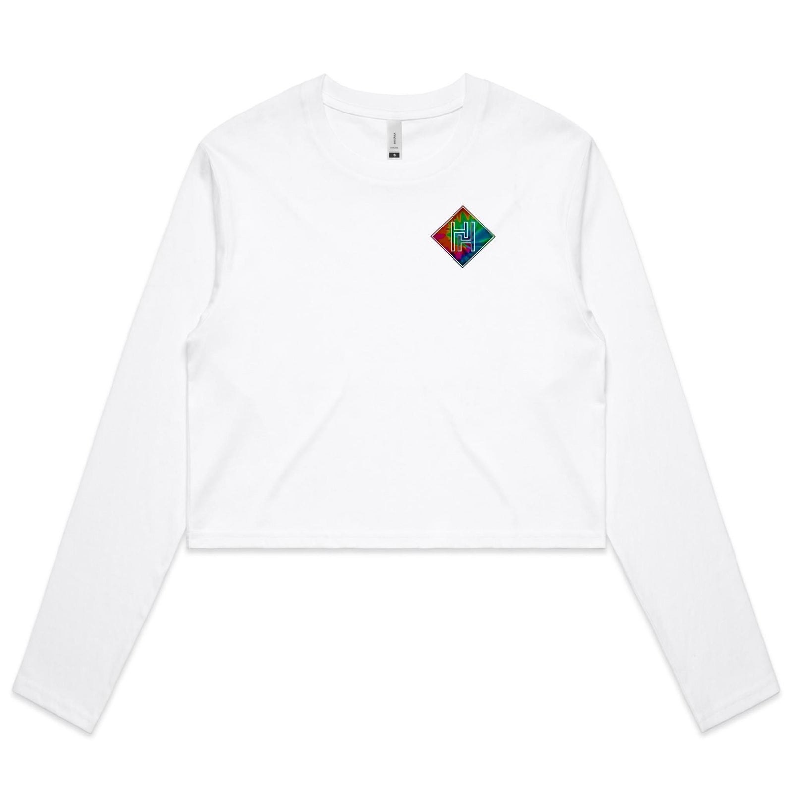 Women's Long Sleeve Crop Tee With Tie Dye Hippie House Pocket Print