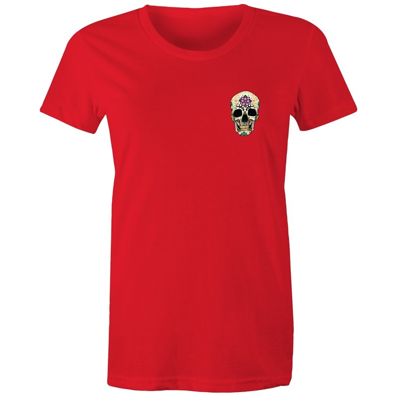 Women's Flower Sugar Skull Pocket T-shirt