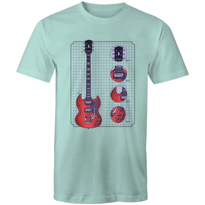 Men's Red Electric Guitar Diagram T-shirt