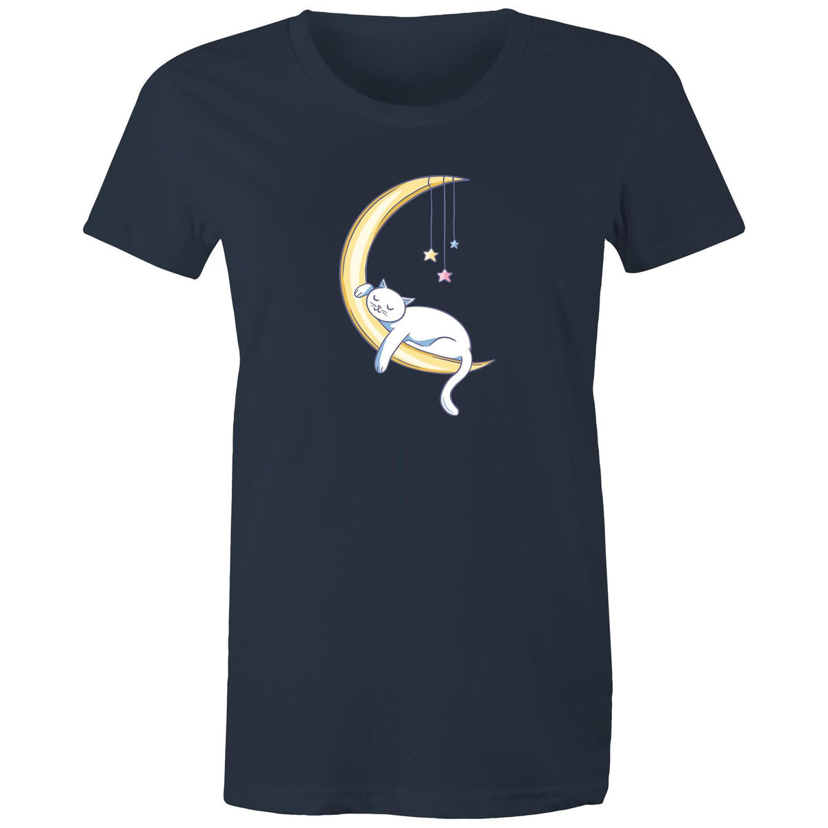 Women's Cat Sleeping on Moon T-shirt