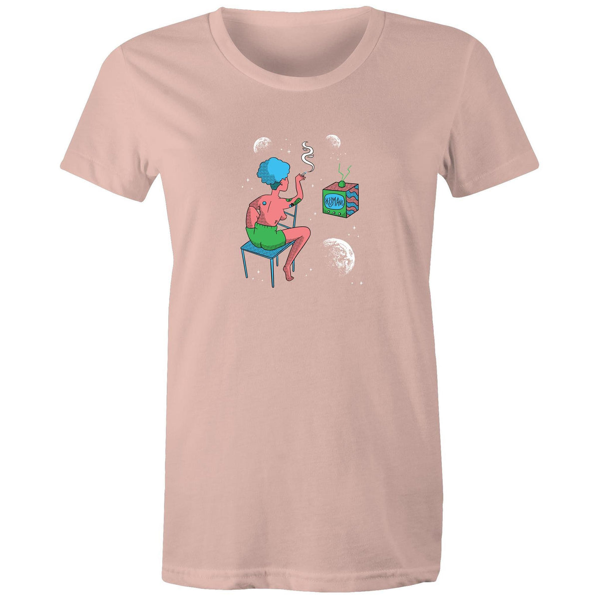 Women's Woman In Space Cartoon T-shirt
