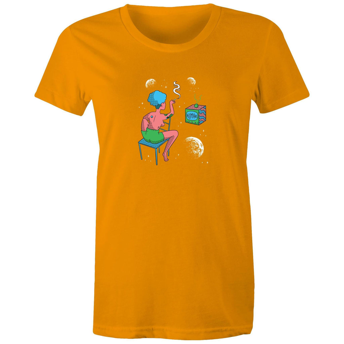 Women's Woman In Space Cartoon T-shirt