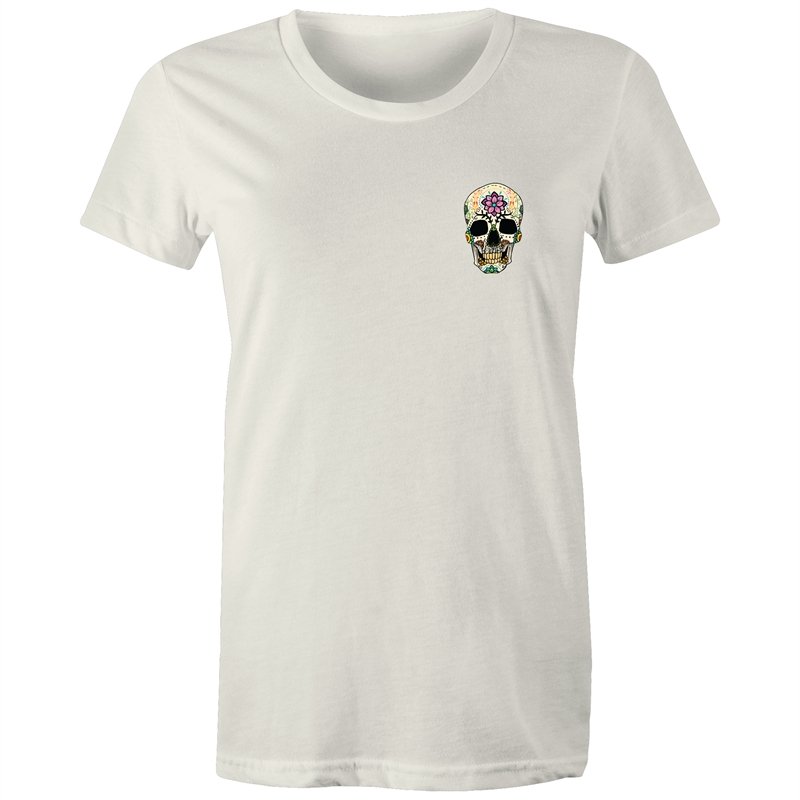 Women's Flower Sugar Skull Pocket T-shirt