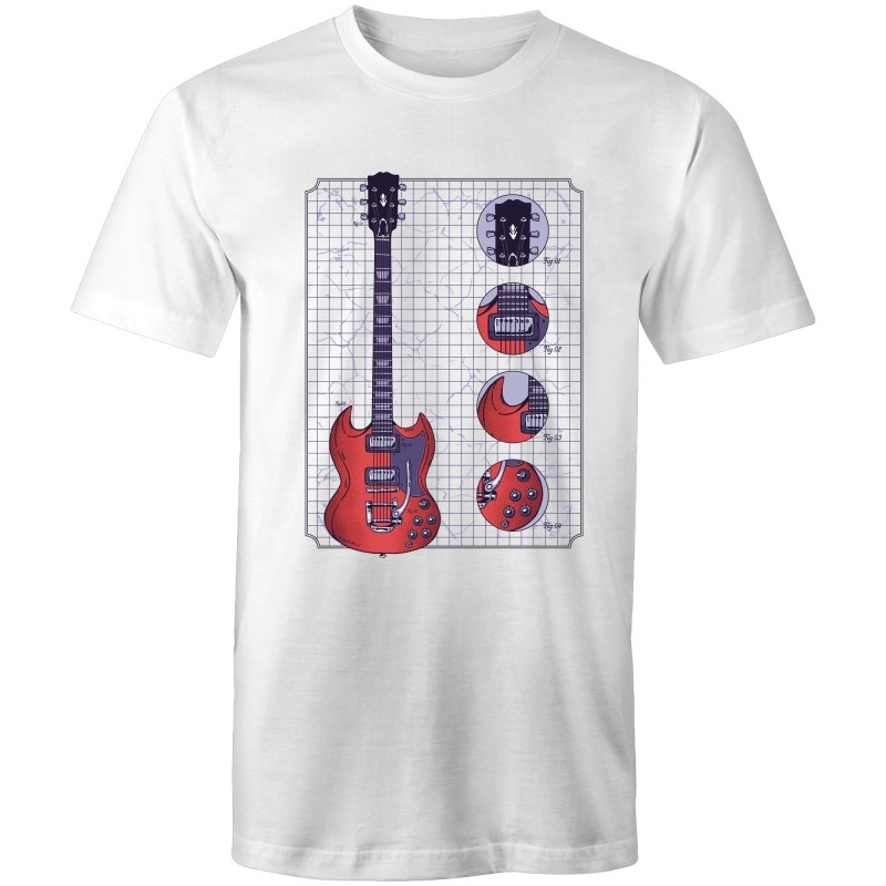 Men's Red Electric Guitar Diagram T-shirt