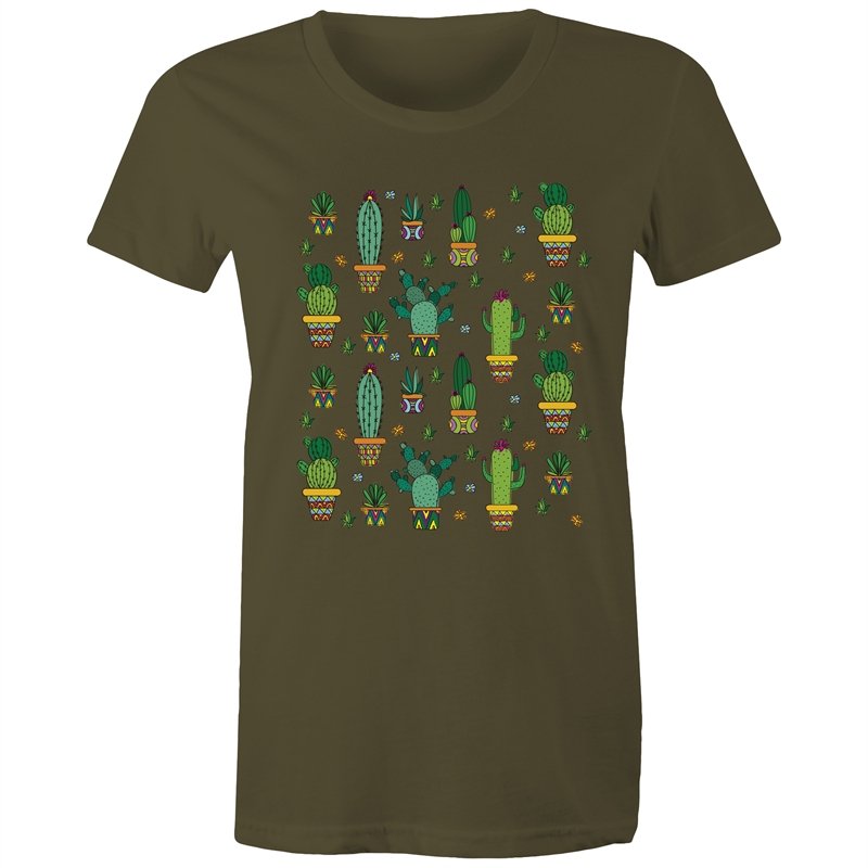 Women's Cactus Cartoon Print T-shirt