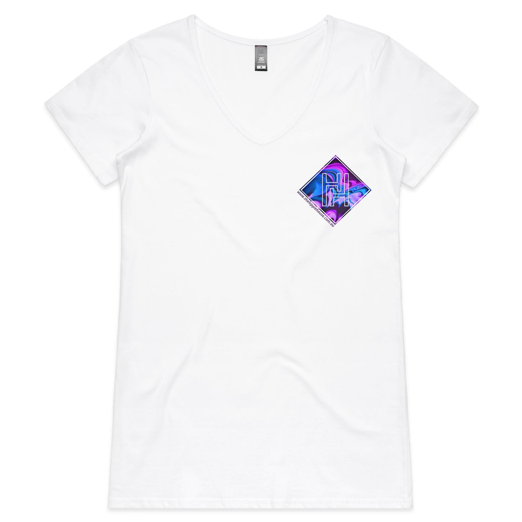 Women's Purple Waves Hippie House Pocket V-Neck T-Shirt
