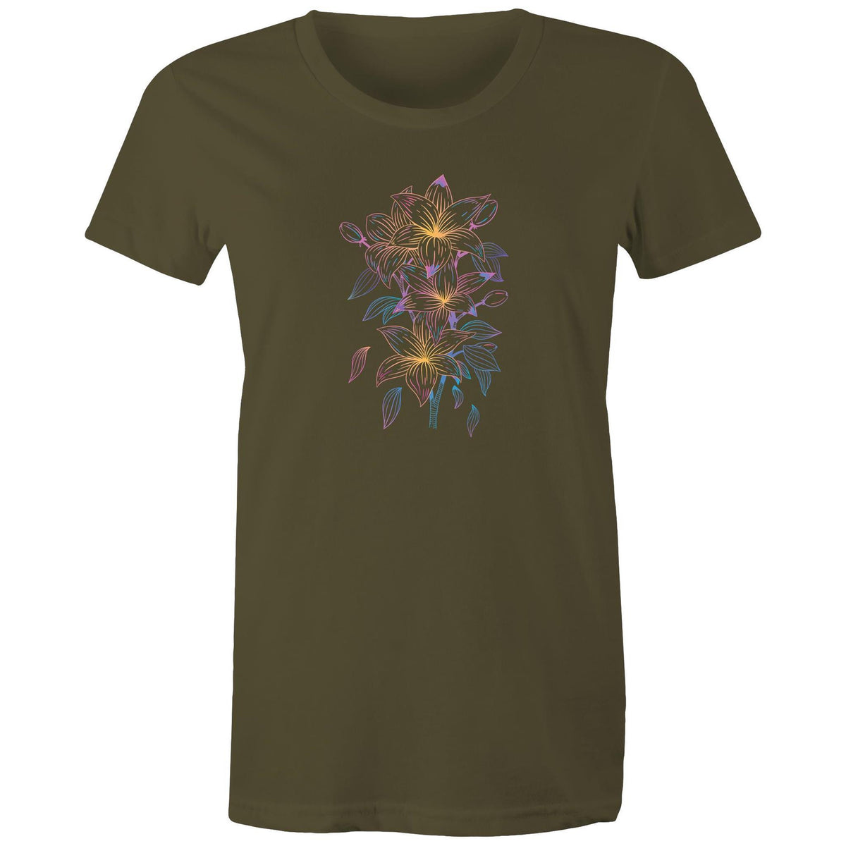 Women's Colourful Lillies Art T-shirt