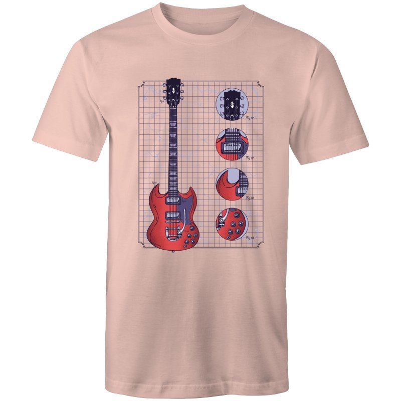 Men's Red Electric Guitar Diagram T-shirt