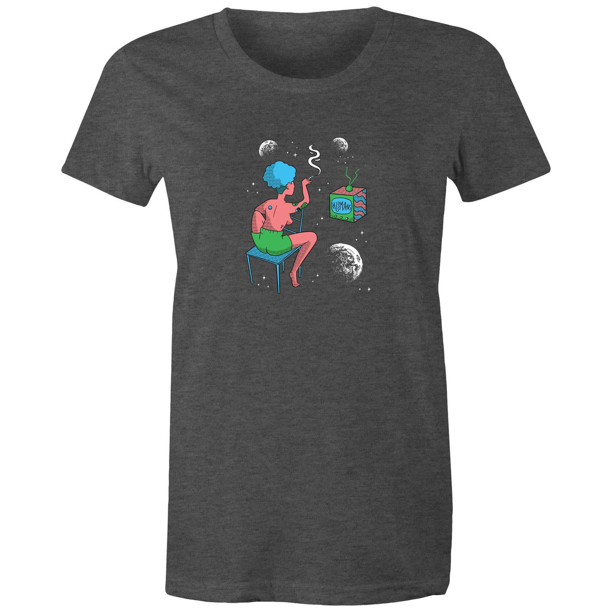 Women's Woman In Space Cartoon T-shirt