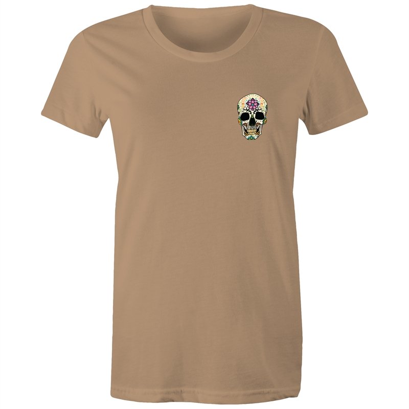 Women's Flower Sugar Skull Pocket T-shirt