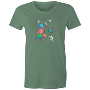 Women's Woman In Space Cartoon T-shirt