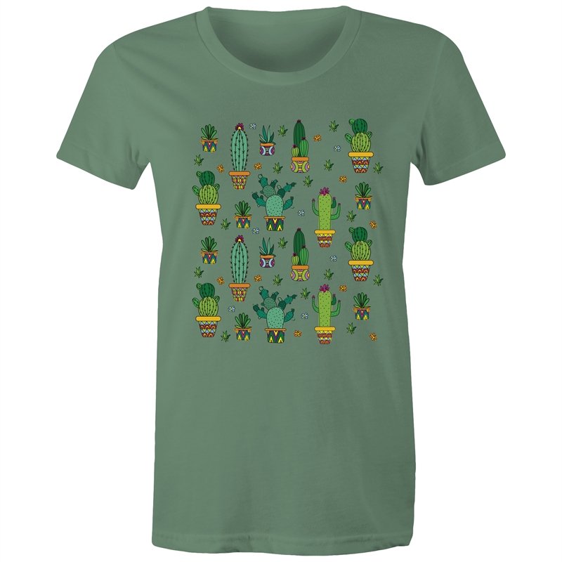 Women's Cactus Cartoon Print T-shirt