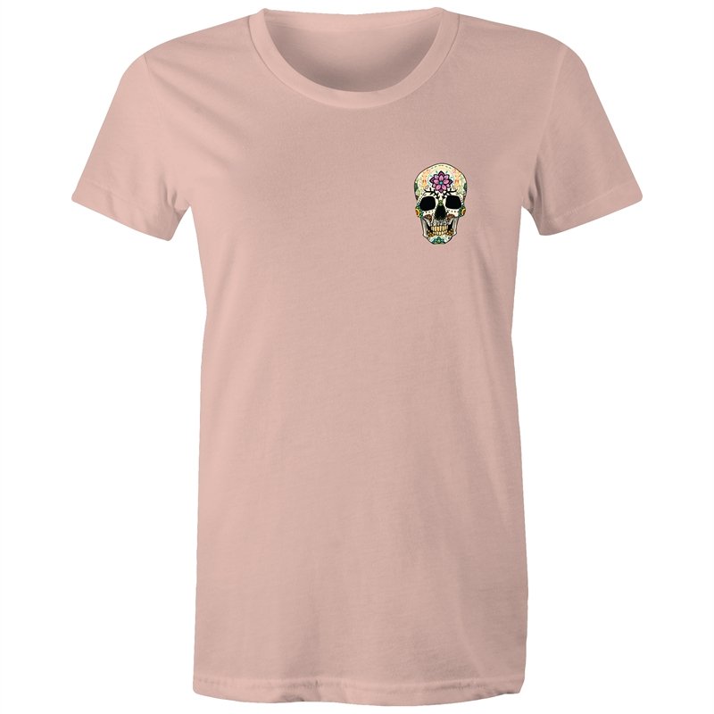 Women's Flower Sugar Skull Pocket T-shirt