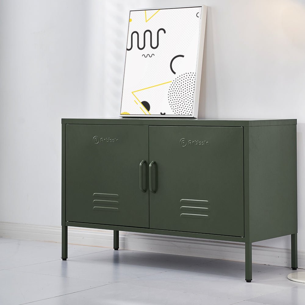Green Metal Organizer Cabinet / Sideboard