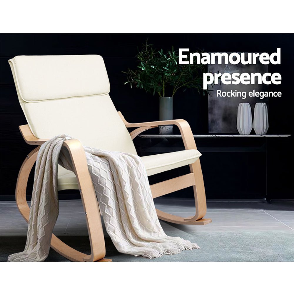 Beige Fabric Rocking Armchair