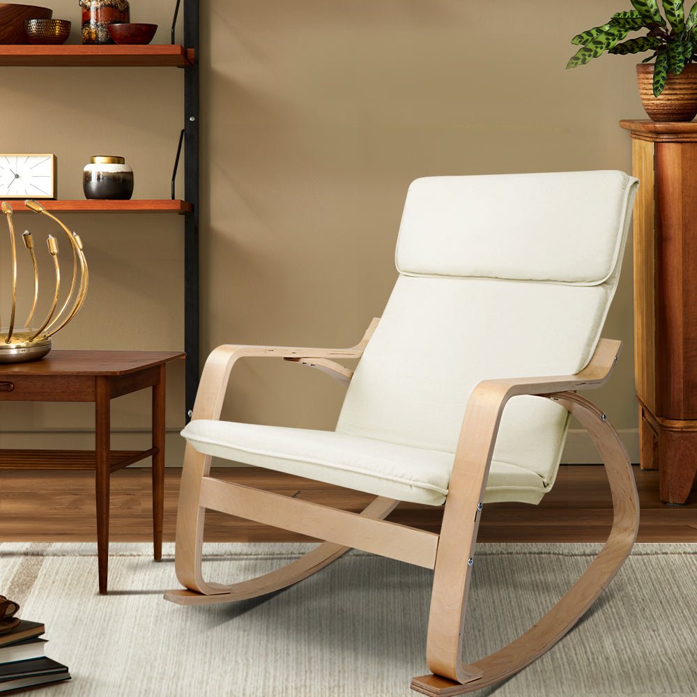 Beige Fabric Rocking Armchair