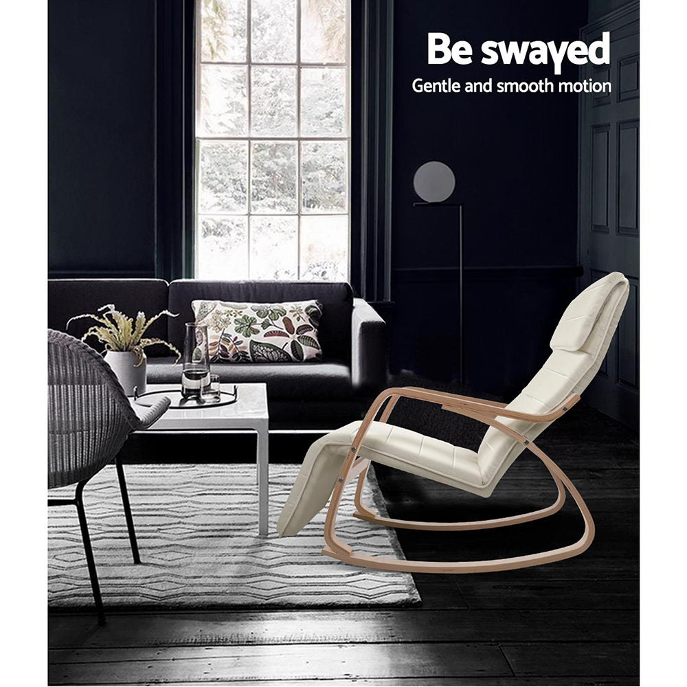 Beige Adjustable Fabric Rocking Armchair