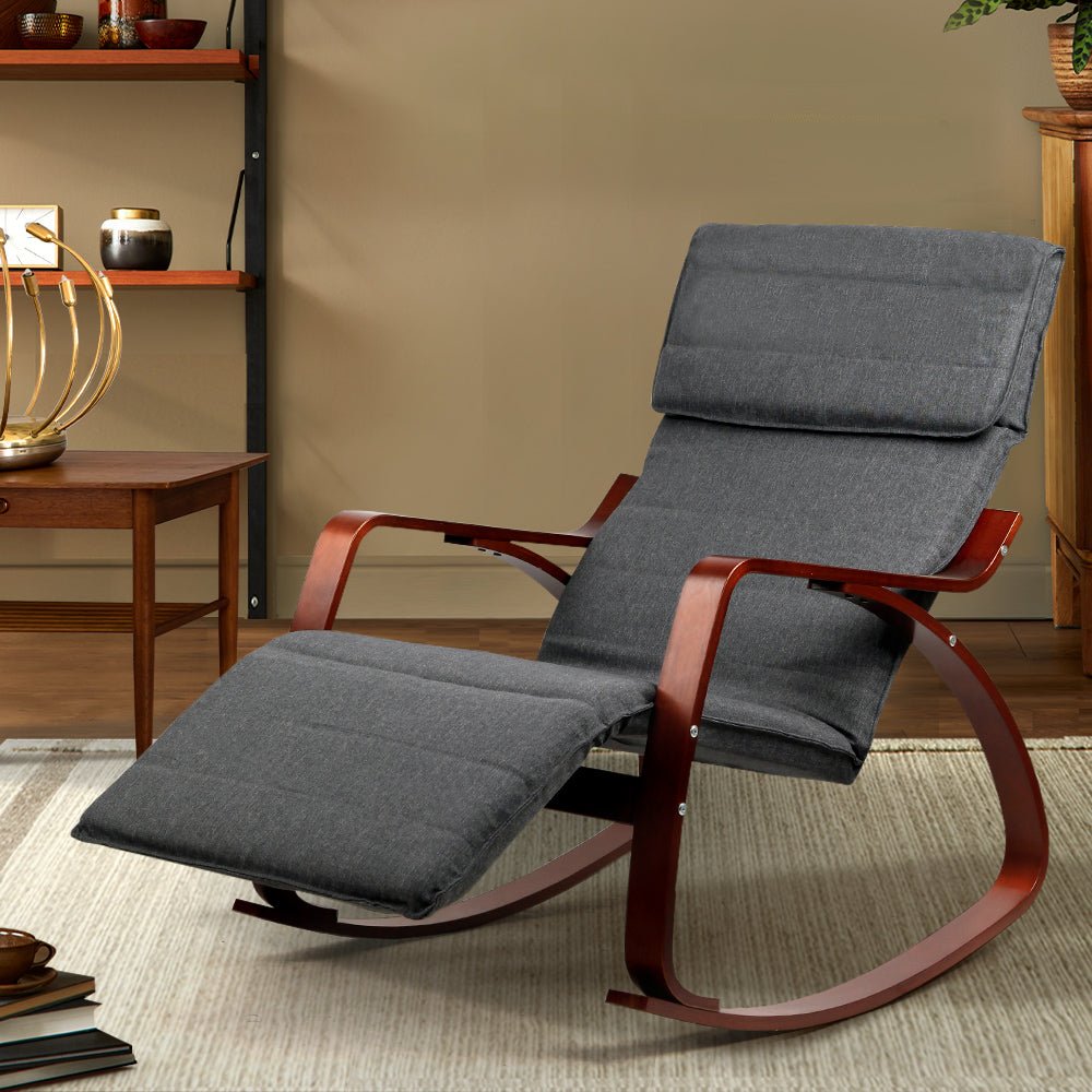 Charcoal Rocking Armchair With Adjustable Footrest
