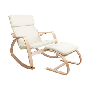 Beige Wooden Armchair With Foot Stool